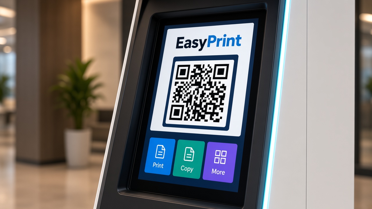 EasyPprint kiosk screen with QR code
